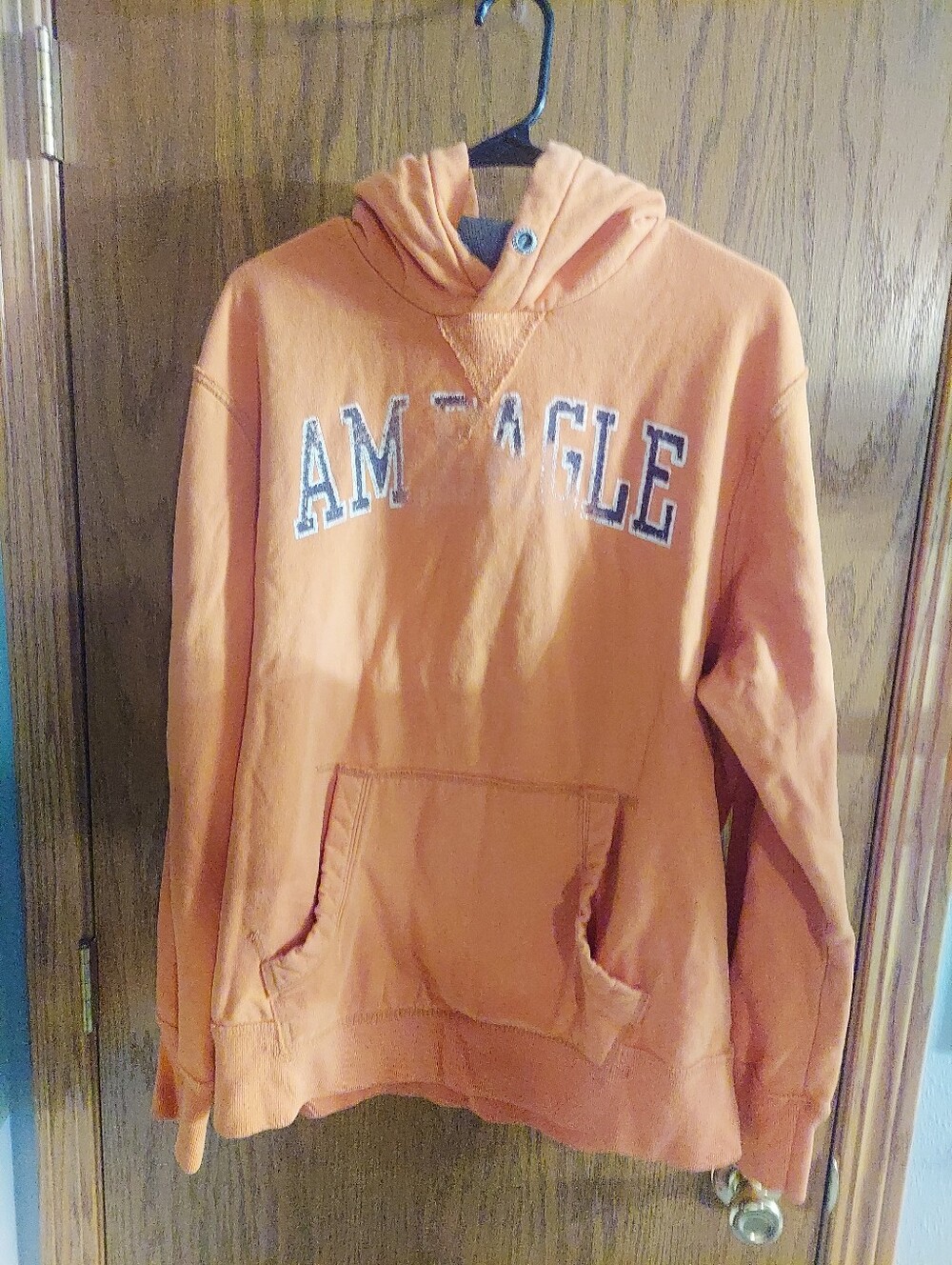 American Eagle Vintage Distressed Orange Pullover Hoodie Sweatshirt XL Y2K